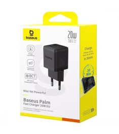 Baseus Palm 20W PD Power Adapter (1 Type-C / 1 USB) + Type-C to Type-C Cable (Bl..